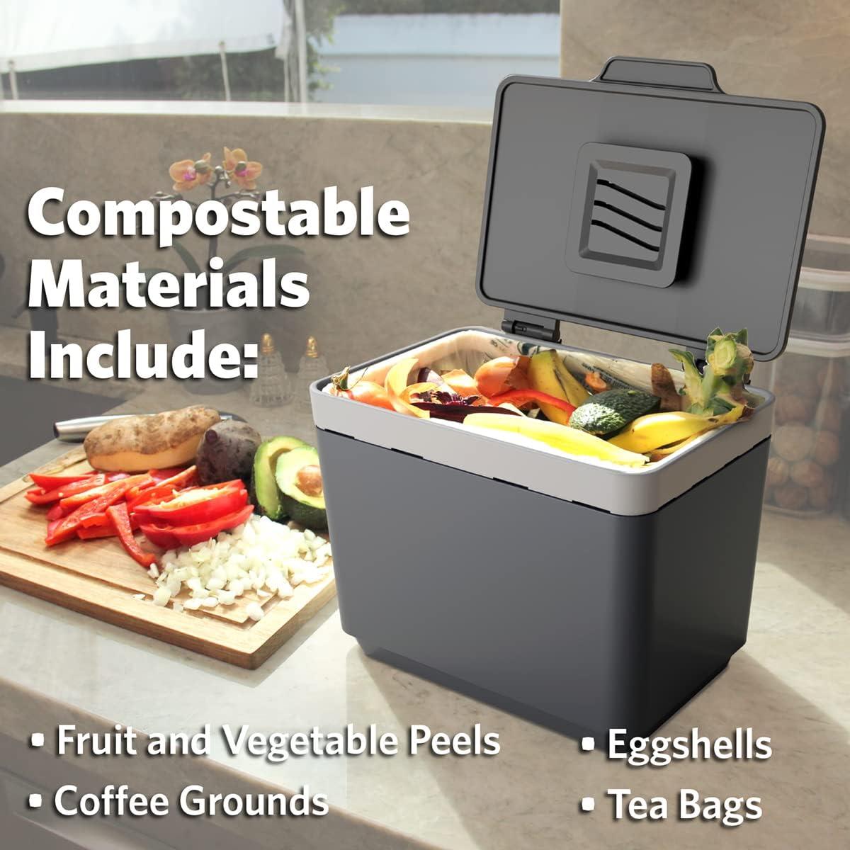 imageGLAD Compost Bin for Kitchen 15 Gallon  Plastic Container with Removable Inner Basket Bag Storage Holder and Carbon Odor Blocking Filters GrayGray