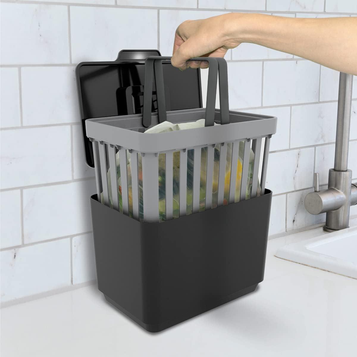 imageGLAD Compost Bin for Kitchen 15 Gallon  Plastic Container with Removable Inner Basket Bag Storage Holder and Carbon Odor Blocking Filters GrayGray