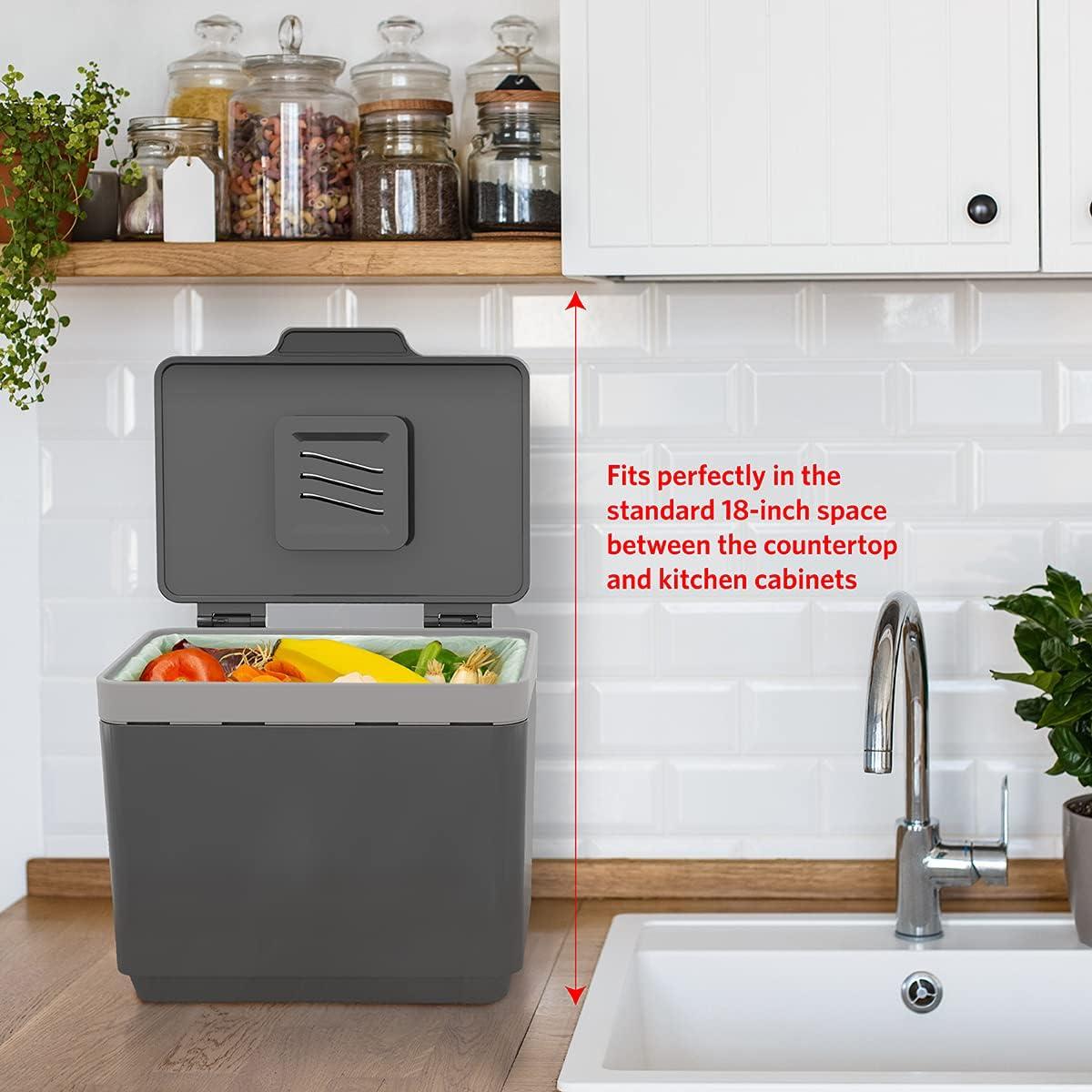 imageGLAD Compost Bin for Kitchen 15 Gallon  Plastic Container with Removable Inner Basket Bag Storage Holder and Carbon Odor Blocking Filters GrayGray