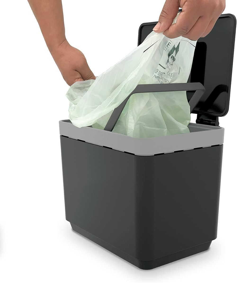 imageGLAD Compost Bin for Kitchen 15 Gallon  Plastic Container with Removable Inner Basket Bag Storage Holder and Carbon Odor Blocking Filters GrayGray