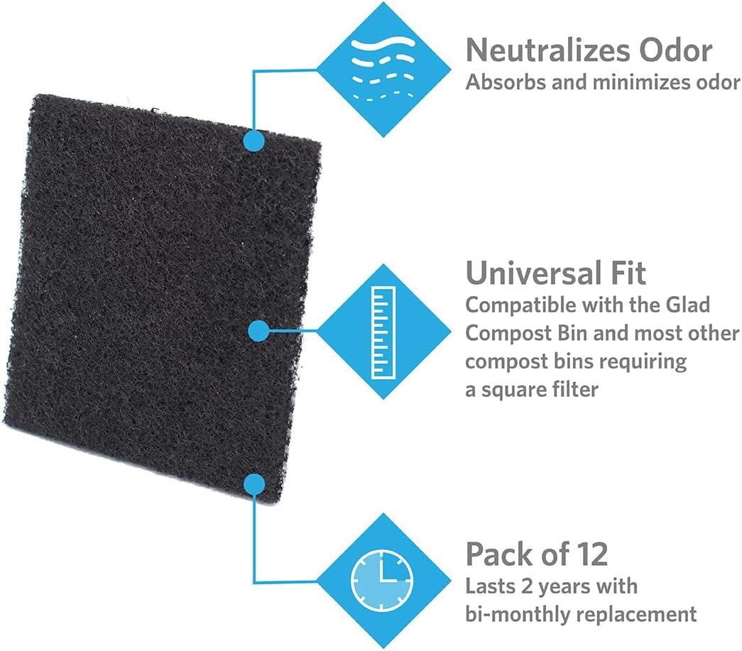 imageGLAD Compost Bin for Kitchen 15 Gallon  Plastic Container with Removable Inner Basket Bag Storage Holder and Carbon Odor Blocking Filters GrayRefill Set
