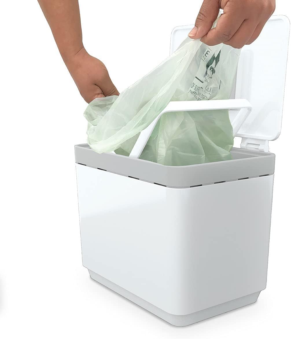 imageGLAD Compost Bin for Kitchen 15 Gallon  Plastic Container with Removable Inner Basket Bag Storage Holder and Carbon Odor Blocking Filters GrayWhite