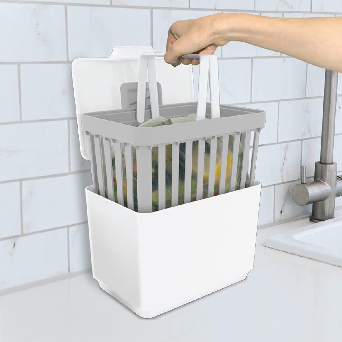 imageGLAD Compost Bin for Kitchen 15 Gallon  Plastic Container with Removable Inner Basket Bag Storage Holder and Carbon Odor Blocking Filters GrayWhite