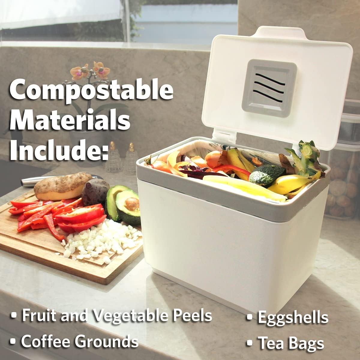 imageGLAD Compost Bin for Kitchen 15 Gallon  Plastic Container with Removable Inner Basket Bag Storage Holder and Carbon Odor Blocking Filters GrayWhite