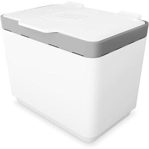 imageGLAD Compost Bin for Kitchen 15 Gallon  Plastic Container with Removable Inner Basket Bag Storage Holder and Carbon Odor Blocking Filters GrayWhite