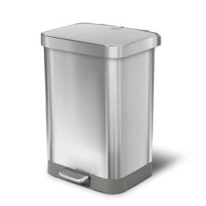 imageGlad Stainless Steel Step Trash Can with Clorox Odor Protection  Large Metal Kitchen Garbage Bin with Soft Close Lid Foot Pedal and Waste Bag Roll Holder 13 Gallon WhiteAll Stainless