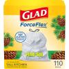 imageGlad Stainless Steel Step Trash Can with Clorox Odor Protection Metal Garbage Bin 13 Gallon ampamp Glad Tall Kitchen Drawstring Trash Bags Odorshield 13 Gallon White Febreze Fresh Clean 110 Count BundlePineSol