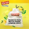 imageGlad Stainless Steel Step Trash Can with Clorox Odor Protection Metal Garbage Bin 13 Gallon ampamp Glad Tall Kitchen Drawstring Trash Bags Odorshield 13 Gallon White Febreze Fresh Clean 110 Count BundleGain Lemon Zest