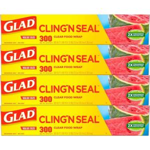 imageGlad Cling N Seal Plastic Food Wrap 300 Square Foot Roll  4 Pack Package May Vary