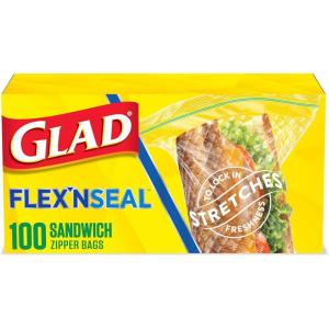 imageGlad FlexN Seal Food Storage Plastic Bags Sandwich 100 Count Pack of 4 Package May Vary100 Count Pack of 4