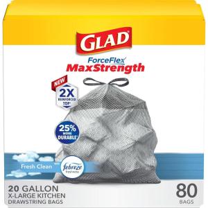 imageGlad ForceFlex MaxStrength Kitchen Drawstring Trash Bags 20 Gal Fresh Clean 80 Ct Pack May VaryFresh Clean