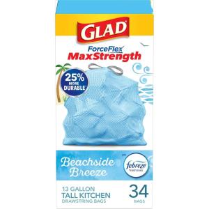 imageGlad ForceFlex MaxStrength with Clorox Trash Bags 13 Gal Mountain Air 90 Ct Pack May Vary34 Count Pack of 1