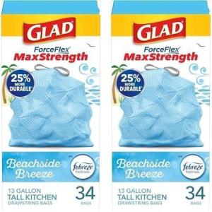 imageGlad ForceFlex MaxStrength with Clorox Trash Bags 13 Gal Mountain Air 90 Ct Pack May Vary34 Count Pack of 2