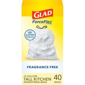 imageGlad ForceFlex Tall Kitchen Drawstring Trash Bags 13 Gal Fragrance Free 80 Ct Package May VaryFragrance Free