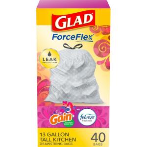 imageGlad ForceFlex Tall Kitchen Drawstring Trash Bags 13 Gallon 90 Count Package May VaryGain Moonlight Breeze