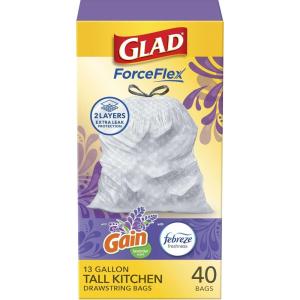 imageGlad ForceFlex Tall Kitchen Trash Bags 13 Gal Gain Moonlight Breeze 100 Ct Package May VaryGain Lavender