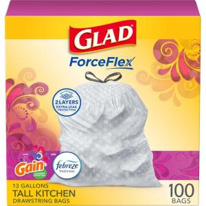imageGlad ForceFlex Tall Kitchen Trash Bags 13 Gal Gain Moonlight Breeze 100 Ct Package May VaryGain Moonlight Breeze