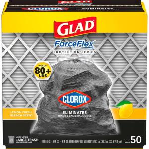 imageGlad Large Trash Bags ForceFlex with Clorox 30 Gal Mountain Air 50 Ct Package May VaryLemon
