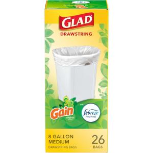 imageGlad Medium Drawstring Trash Bags with Clorox 8 Gal Lemon Fresh Bleach 80 Ct Package May VaryGain Original