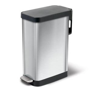 imageGlad Slim Trash Can with Clorox Odor Protection  Narrow Kitchen Garbage Bin with Soft Close Lid Step On Foot Pedal and Waste Bag Roll Holder All Stainless 45 LiterStainless Steel