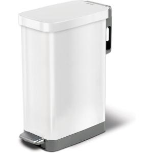imageGlad Slim Trash Can with Clorox Odor Protection  Narrow Kitchen Garbage Bin with Soft Close Lid Step On Foot Pedal and Waste Bag Roll Holder White Stainless Steel 45 Liter