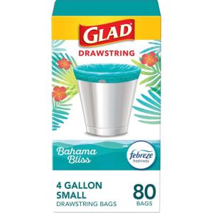imageGlad Small Drawstring Trash Bags with Clorox 4 Gal Lemon Fresh Bleach 80 Ct Package May VaryBahama Bliss