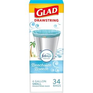 imageGlad Small Drawstring Trash Bags with Clorox 4 Gal Lemon Fresh Bleach 80 Ct Package May VaryBeachside Breeze