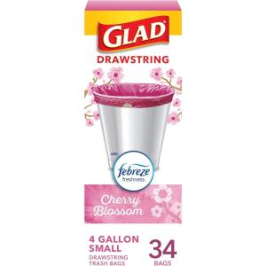 imageGlad Small Drawstring Trash Bags with Clorox 4 Gal Lemon Fresh Bleach 80 Ct Package May VaryCherry Blossom