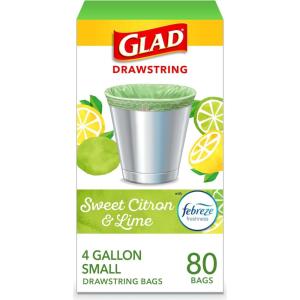 imageGlad Small Drawstring Trash Bags with Clorox 4 Gal Lemon Fresh Bleach 80 Ct Package May VaryLemon