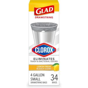 imageGlad Small Drawstring Trash Bags with Clorox 4 Gal Lemon Fresh Bleach 80 Ct Package May VaryLemon Fresh Bleach