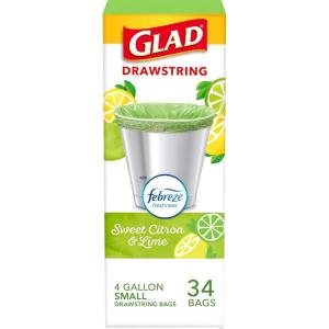 imageGlad Small Drawstring Trash Bags with Clorox 4 Gal Lemon Fresh Bleach 80 Ct Package May VarySweet Citron  Lime