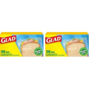 imageGlad Zipper Food Storage Plastic Bags  Sandwich  100 Count Pack of 6100 Count Pack of 2