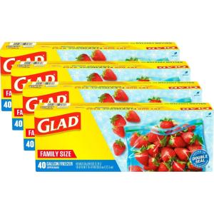 imageGlad Zipper Freezer Storage Plastic Bags Gallon set of 4 x 40 bags Package May Vary