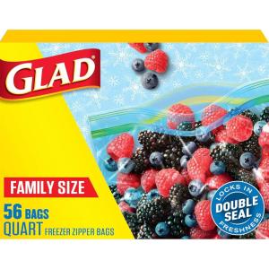 imageGlad Zipper Freezer Storage Plastic Bags Quart 56 Count Packaging May VaryMulticolor