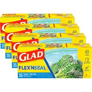 imageGladFlexN Seal Freezer Storage Plastic Bags Quart 35 Count Pack of 4 Package May Vary35 Count Pack of 4