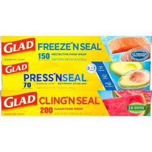 imageGlad Plastic Food Wrap Variety Pack  PressN Seal 70 Square Foot FreezeN Seal 150 Square Foot ClingN Seal 200 Sq Ft Roll Pack of 3 Packaging May Vary