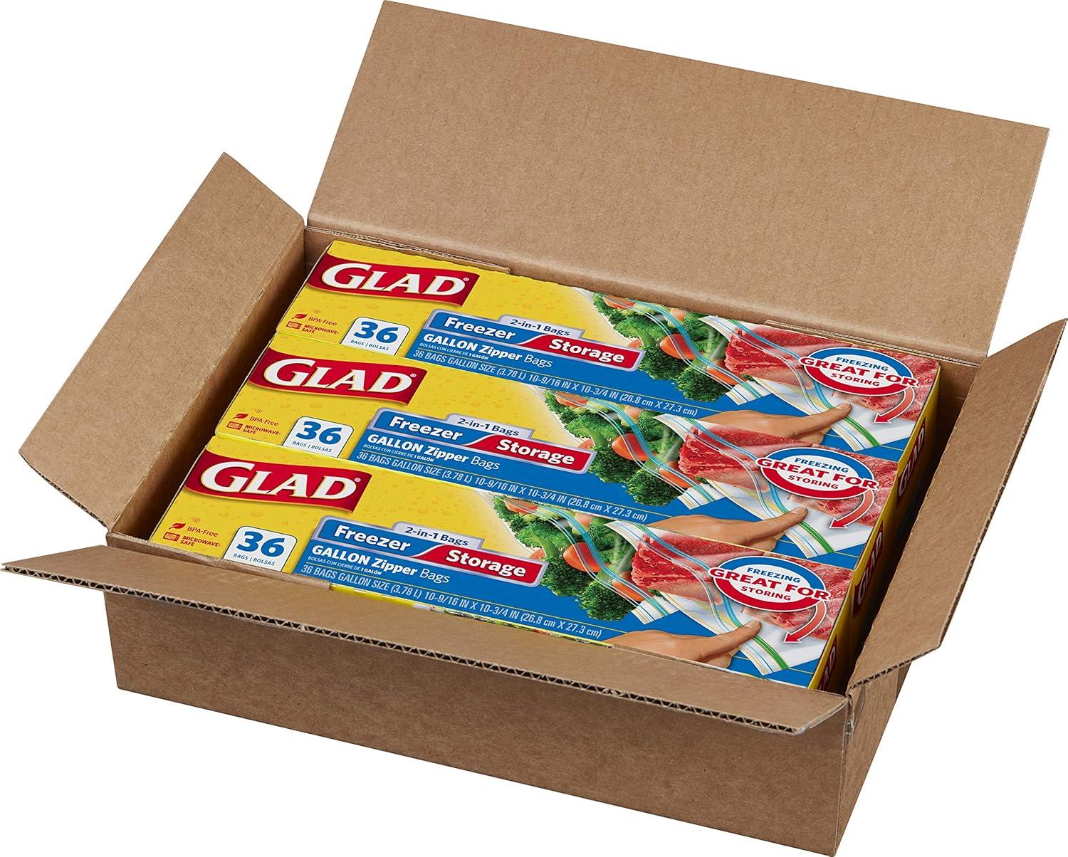 imageGLAD Food Storage and Freezer Bags 2 in 1 Gallon Plastic Bags for Lasting Freshness Microwave Safe BPA Free 36 Count Pack of 3Transparent