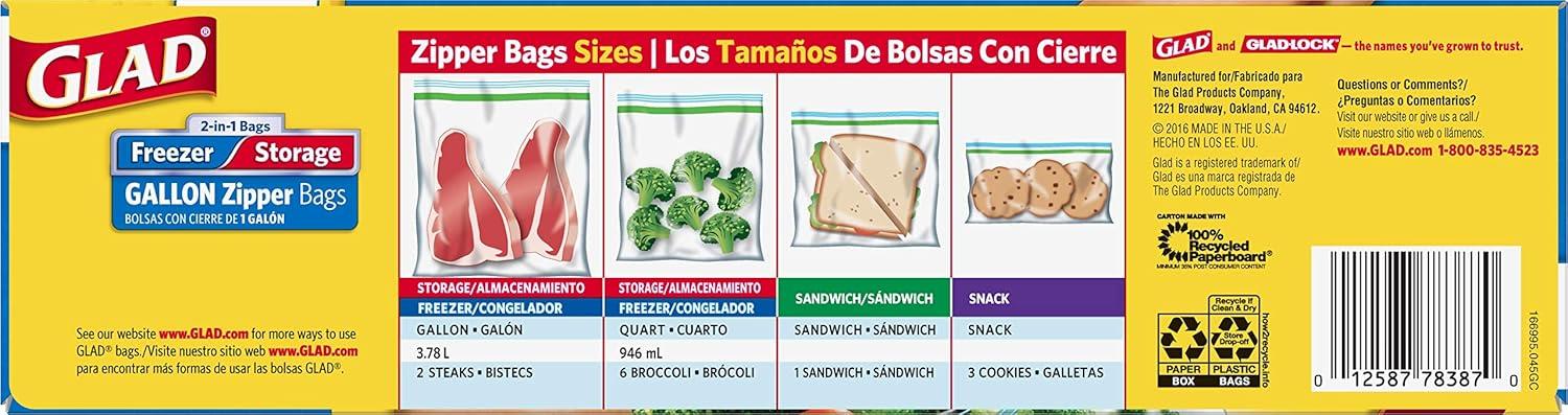 imageGLAD Food Storage and Freezer Bags 2 in 1 Gallon Plastic Bags for Lasting Freshness Microwave Safe BPA Free 36 Count Pack of 3Transparent