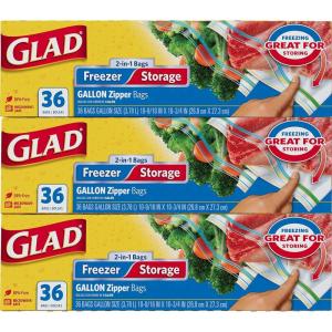 imageGLAD Food Storage and Freezer Bags 2 in 1 Gallon Plastic Bags for Lasting Freshness Microwave Safe BPA Free 36 Count Pack of 3Transparent
