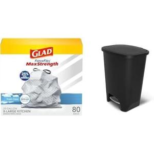 imageGlad 20 Gallon Trash Can Black Plastic Kitchen Waste Bin with Odor Protection of Lid ampamp Glad ForceFlex MaxStrength XL Kitchen Trash Bags 20 Gallon Fresh Clean 80 Count Bundle20 Gallon Febreze Fresh Clean
