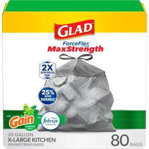 image:imageGlad ForceFlex MaxStrength Drawstring XL Kitchen Trash Bags 20 Gal Gain 80 Ct Package May VaryGain Original