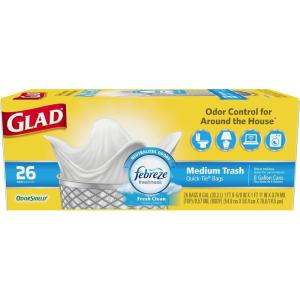 image:imageGlad OdorShield QuickTie Medium Trash Bags  Febreze Fresh Clean  8 Gallon  26 bags Pack of 6
